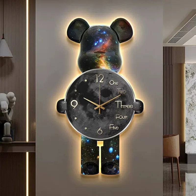Wand Ästhetische Bär Uhr Moderne LED Licht Einzigartige Bär Stille Uhr Lampe Uhr Luxus Esszimmer Wohnzimmer Dekoration Hause Ornament