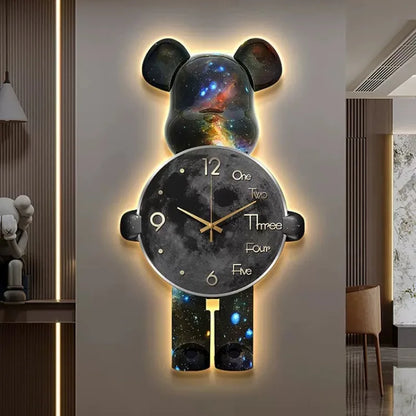 Wand Ästhetische Bär Uhr Moderne LED Licht Einzigartige Bär Stille Uhr Lampe Uhr Luxus Esszimmer Wohnzimmer Dekoration Hause Ornament