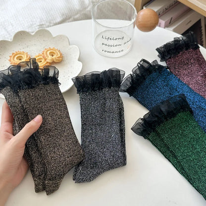 Design Socks For Women Cute Sweet Daily Casual Korean Style Women's Socks Autumn Winter Long Fashion Lace Edge Chaussettes Femme.