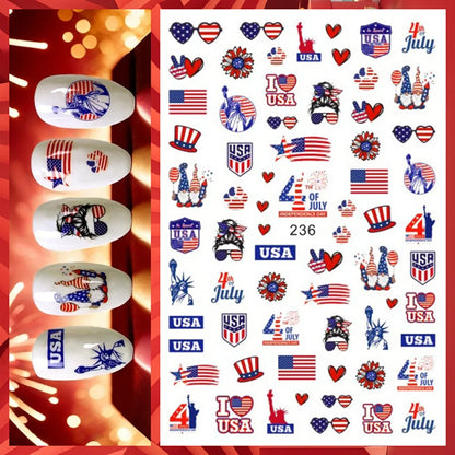 8Pcs/Set 3D USA Independence Day Nail Stickers America Flags Design Self-Adhesive Nail Art Decals DIY Manicure Decor Sliders &#.