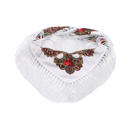 Women Luxury Floral Printed Russian Scarf Ukrainian Fringed Square Scarves Babushka Handkerchief Head Wraps Travel Shawl.