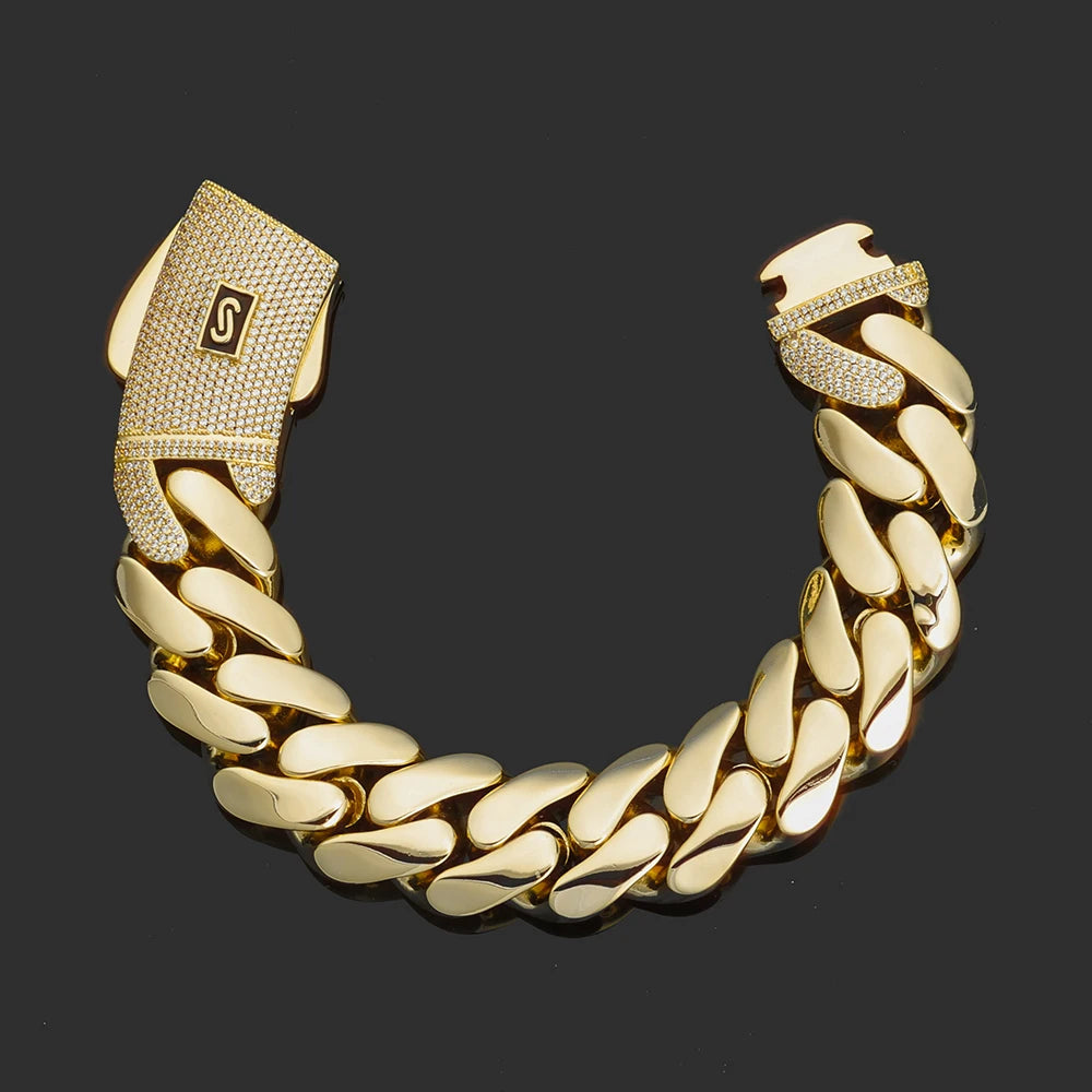 6/8/10/12/15/20mm Monaco Cuban Chain Necklace Hip Hop 14k Gold Plating Cuban Chain Bracelet Hip Hop Jewelry