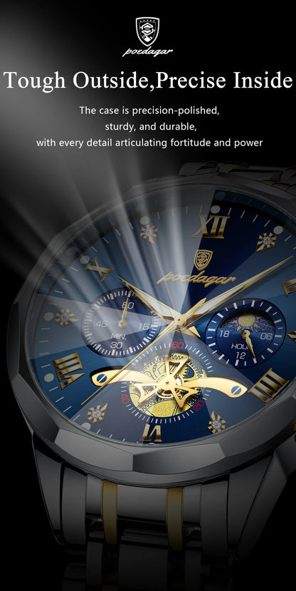 POEDAGAR Luxury Men Watch Top Original Waterproof Luminous Chronograph Man Wristwatch Stainless Steel Quartz Men's Watches Reloj.