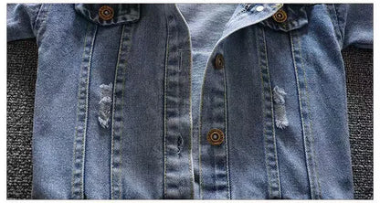 2024 Autumn Winter Boys Jean Set Jacket New Cowboy Jeans Suit Jacket Handsome Children Clothing.