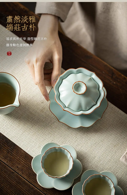 155ml Imitation Song Dynasty Azure Ru Kiln Gaiwan Porcelain Bowl Tea Bowl Tea Tureen Tea Brewing Cover Bowl Chinese Tea Set Gift