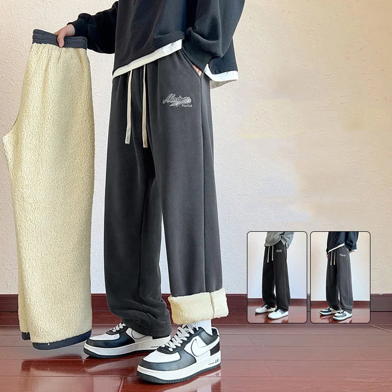 M-7XL Large Size Men's Down Pants Winter 2024 New Thick Lamb Down Casual Low-waist Cotton Pants Oversized Warm Straight Joggers