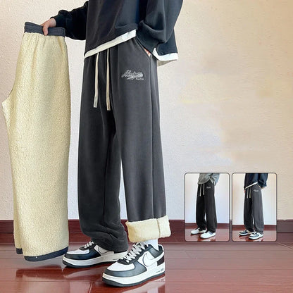 M-7XL Large Size Men's Down Pants Winter 2024 New Thick Lamb Down Casual Low-waist Cotton Pants Oversized Warm Straight Joggers