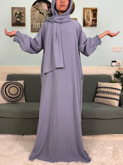 Muslim Abaya Ramadan 2025 For Women Pure Cotton Loose Prayer Femme Robe Elastic Cuffs African Dress With Connected Hijabs Scarf