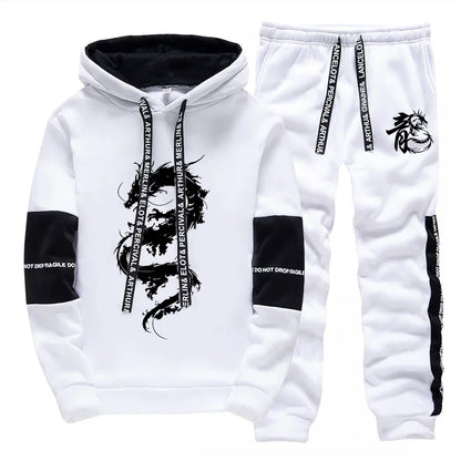 Men's Hooded Sweatshirt Sweatpants 2pcs Set Urban Casual Fashion Hoodie Outfits Dragon Printed Pullover Male Sporty Jogger Suit.