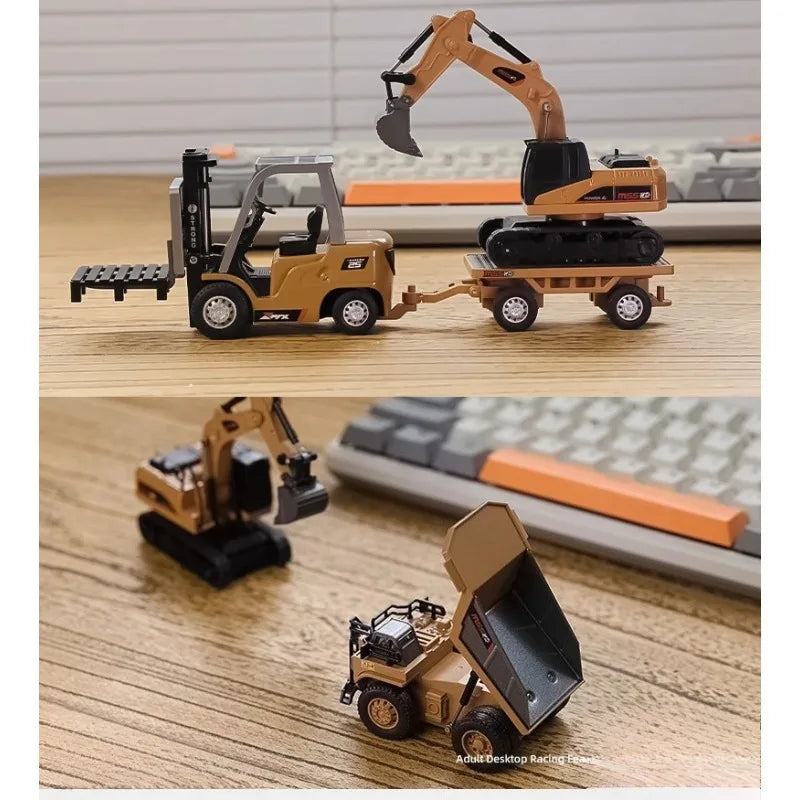 RC Car 1/64 Full Scale Mini RC Engineering Vehicle Desktop Electric Remote Control Excavator Dump Truck Forklift Model Toy Gift.