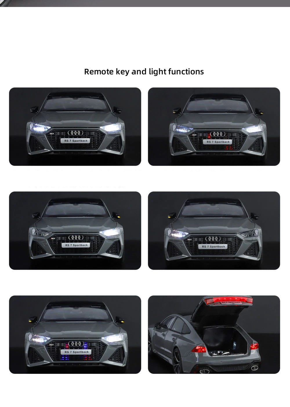1:18 Key Remote Control Version AUDI RS7 Alloy Sports Car Model Diecast Metal Racing Vehicle Car Model Sound Light Kids Toy Gift