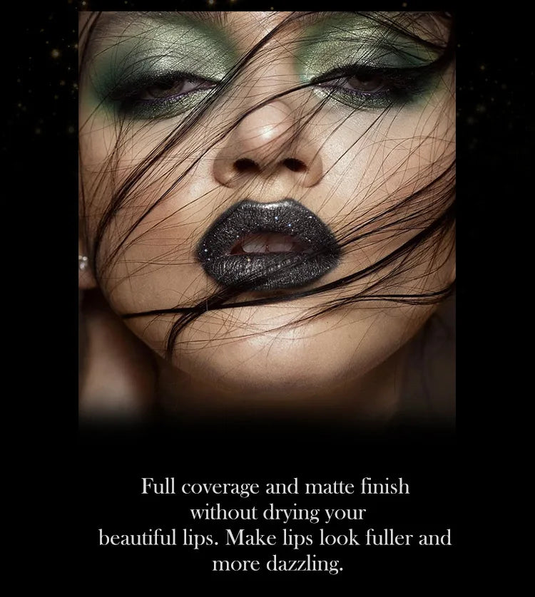 7Colors Glitter Lipstick Waterproof Long Lasting Diamond Pearlescent Metallic Lipstick Black Lipgloss Women Lips Makeup Cosmetic.