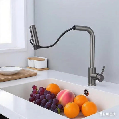 Black/Gray/Silver Pull-Out Kitchen Faucet Three Water Stream Sprayer Stainless Steel Hot and Cold Water Mixing Faucet Countertop