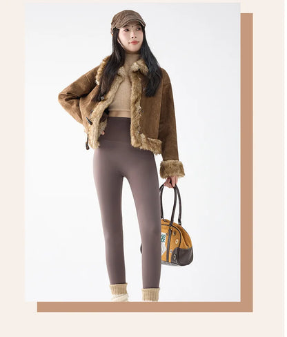 BIVIGAOS New Autumn Winter Cashmere Velvet Shark Leggings Women Red No-trace Thickened High Waist Butt Lifting Warm Leggings