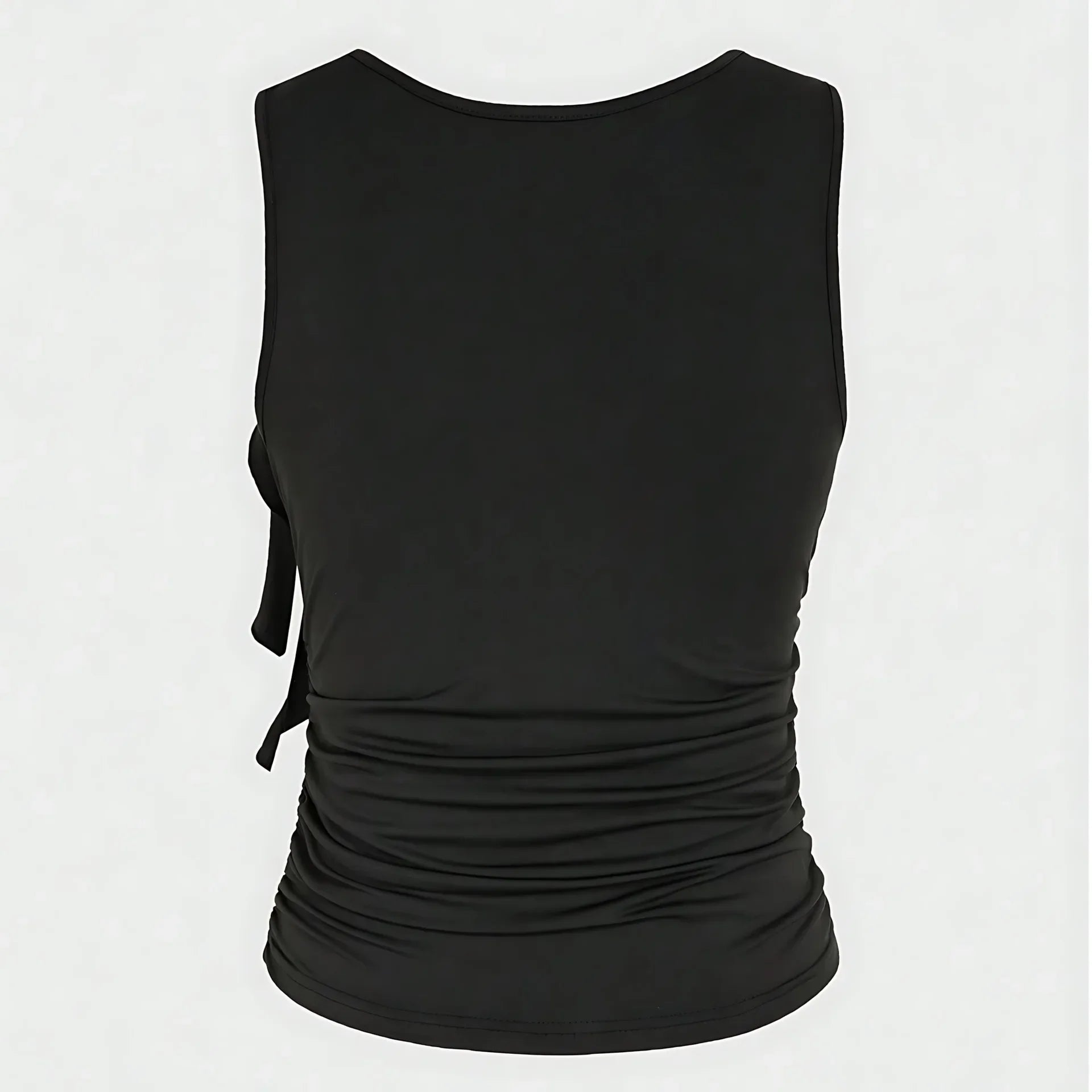 Slim Fit Basic Style Sleeveless round Neck Wrap Single Shoulder Vest Summer Waist Pleated Design Sexy Collarless Tank Top.