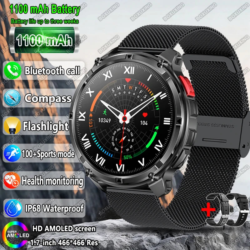 2025 New Military T-Rex 3 Smart Watch Men 1100mAh Battery AMOLED  IP68 Waterproof Outdoor Compass Bluetooth CallSport Smartwatch