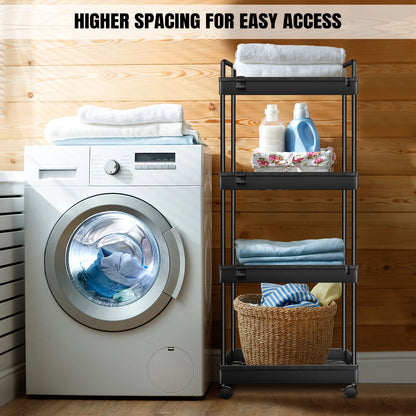 DayPlus Aufbewahrungswagen, 4-stufiger Küchenaufbewahrungswagen auf Rädern, Badezimmerwagen, Mobilitätswagen mit 360 °   Rotationsräder