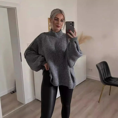 Neue Herbst/Winter frauen Pullover Einfarbig Halb-rollkragen Casual Pendler Stil Stricken Pullover Lose Pullover einfach Alle-spiel