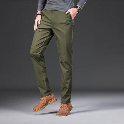 Cotton Men's Casual Pants Straight Stretch Trouser Male Fashion Slim Business Dress Golf Office Spring Autumn Khaki Black Formal.