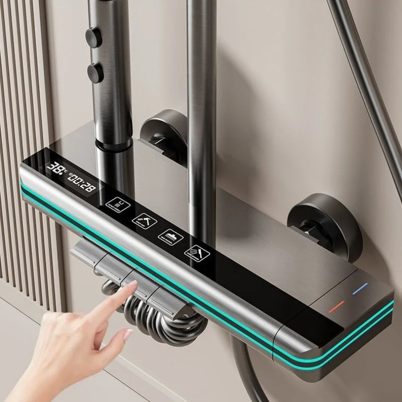 Shower Faucet Full Set Temperature Smart Digital Display Bathroom Shower System with Light Hot Cold Mixer For Bathroom