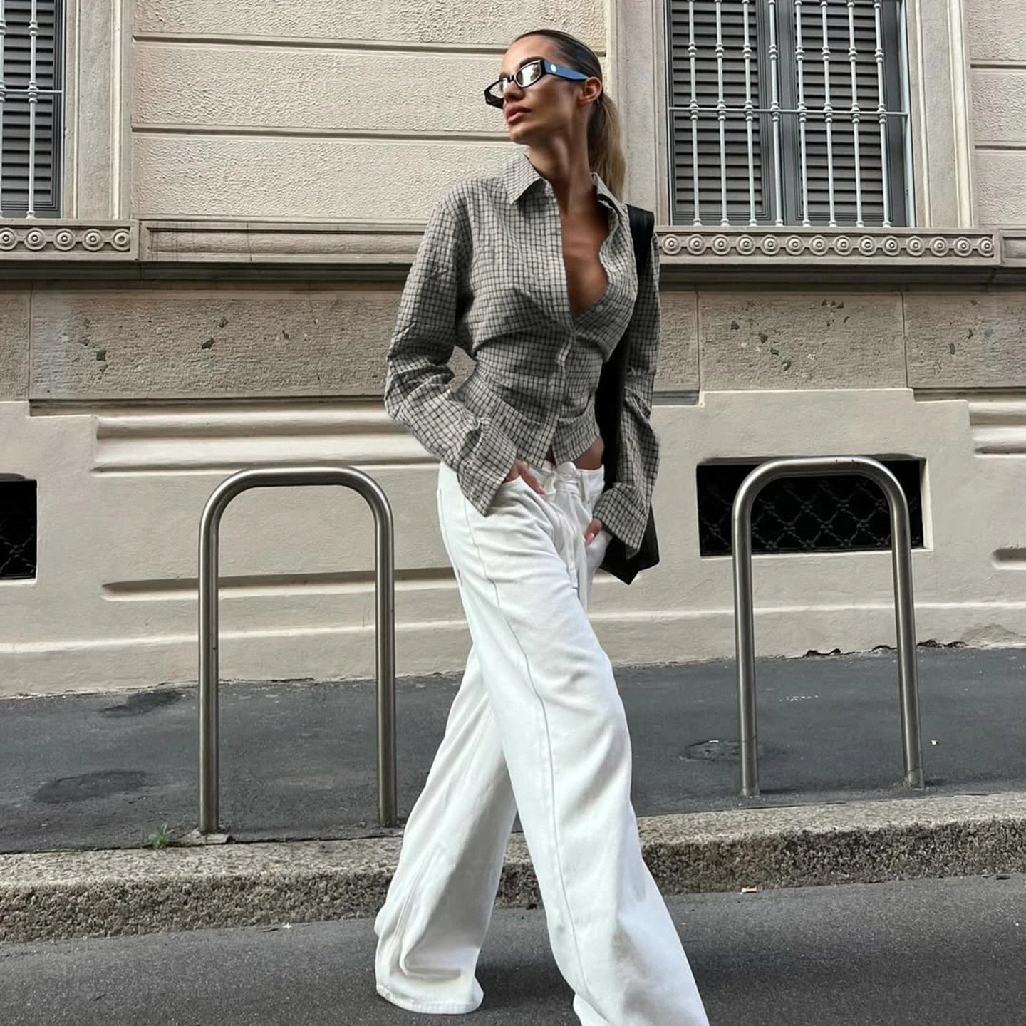 2025 Autumn Winter Women Vintage Long Sleeve Checkered Shirt Design Crop Blouse Y2k 2000s Top Stylish High Street Gyaru Coquette.