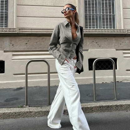 2025 Autumn Winter Women Vintage Long Sleeve Checkered Shirt Design Crop Blouse Y2k 2000s Top Stylish High Street Gyaru Coquette.