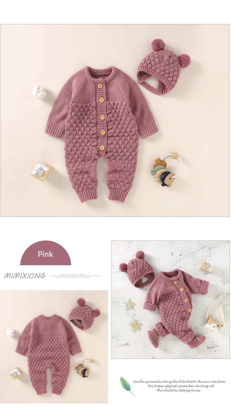 Autumn Baby Rompers Solid Long Sleeve Knitted Newborn Boys Girls Winter Outwear Jumpsuits Hats Clothes Sets 0-18m Infant Outfits