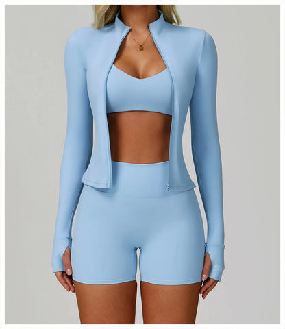 Hearuisavy 2Pcs Long-Sleeved Set Women Casual Outdoor Running Jackest Suit Yoga Clothing Quick Drying Push Up Fitness Sportswear