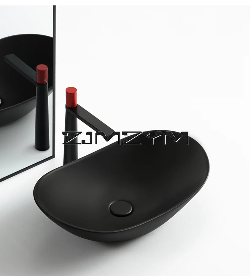 Nordic Keramik Gefäß Waschbecken Eitelkeit Schüssel Oval Badezimmer Tisch Waschbecken Toilette Balkon Kunst Becken Über Theke Sockel Waschbecken