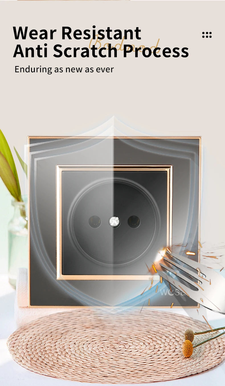 WESA EU-Standard-Spiegel-Acryl-Wandsteckdose, schwarze, flammhemmende Panel-Steckdose, 16 A, Steckdose, keine Standard-Erdung.