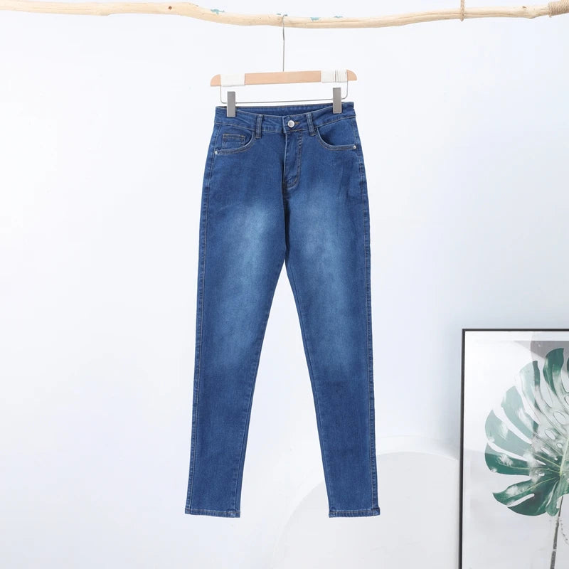 Slim High-waist Jeans Women's Sexy Skinny Pencil Pants Washed Denim Long Trousers 2025 Autumn New Ladies Zipper Streetwear.