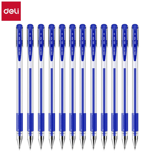 Deli 12er-Pack Gelschreiber-Set, 0,5 mm Kugelschreiber, Schwarz, Blau, Rot, Tintenfarben, Schreibutensilien für Schule, Büro, Schreibwaren.