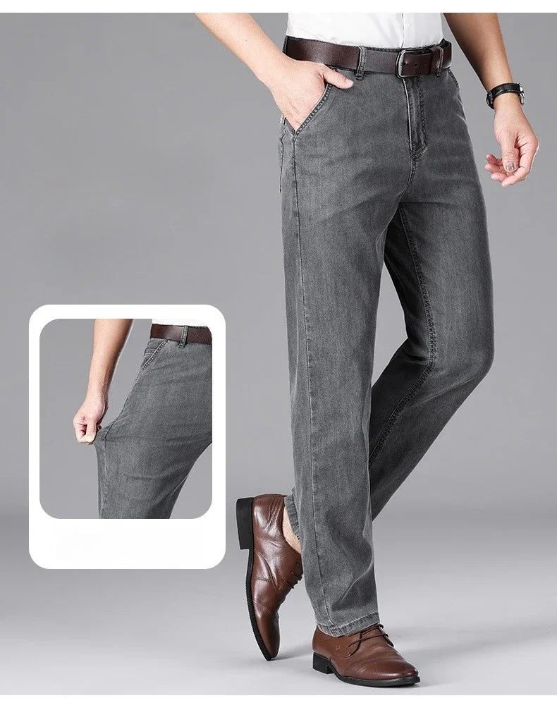 Business Lyocell Jeans Men Summer New Thin Fashion Straight Breathable Brand Pants Male Slim Comfortable  Denim Trousers.