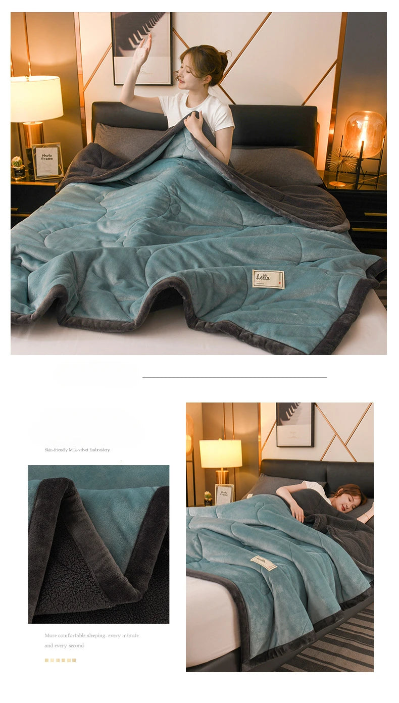 Milk Fleece Autumn Winter Warm Weighted Blankets for Beds European Thickened Beibei Velvet Throw Blanket Warmth Quilt Comforter