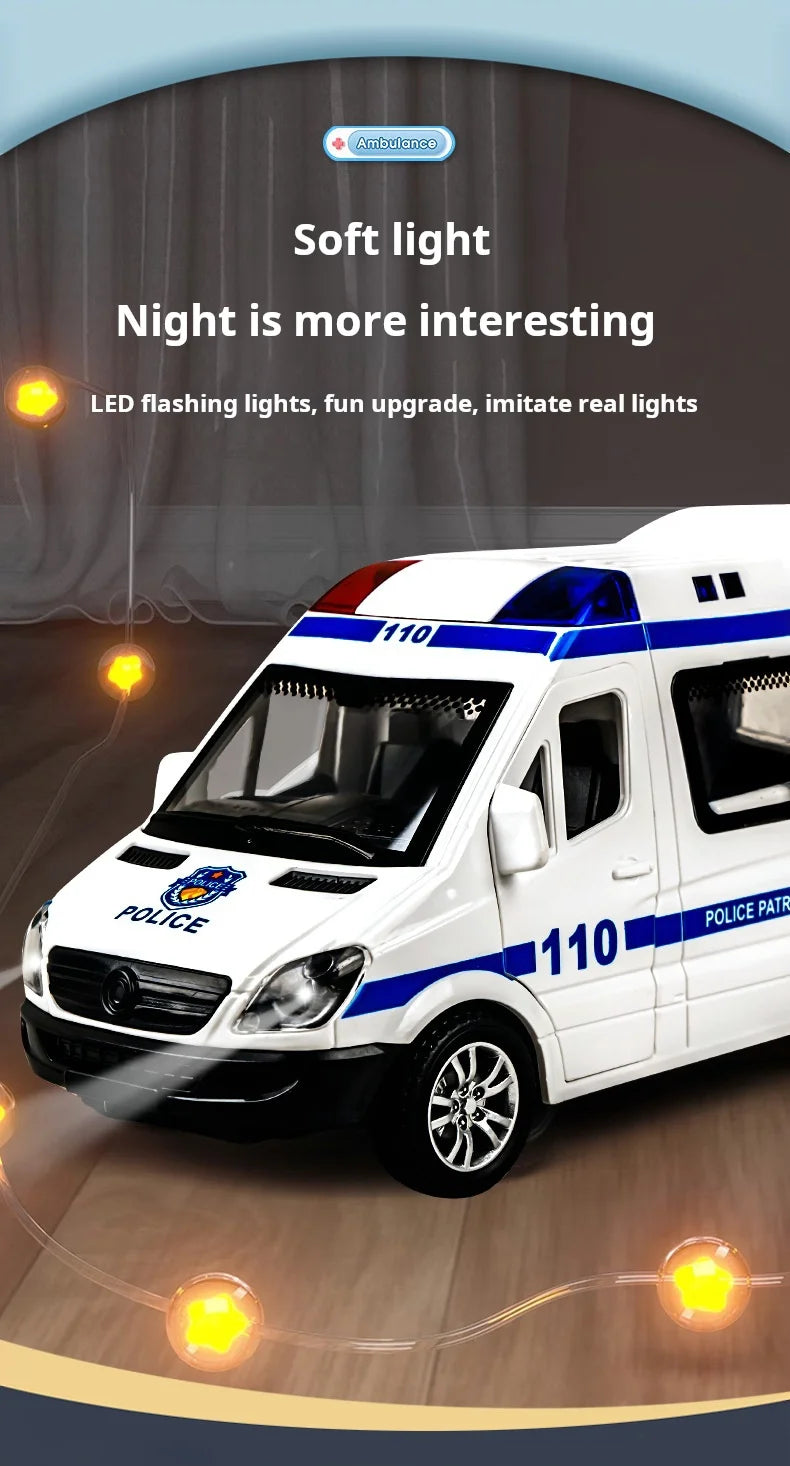 1:32 Mini Alloy Car Diecast Ambulance Fire-Truck Policecar Model Sound And Light Vehicle Simulation Collection Gifts Toys Boys.