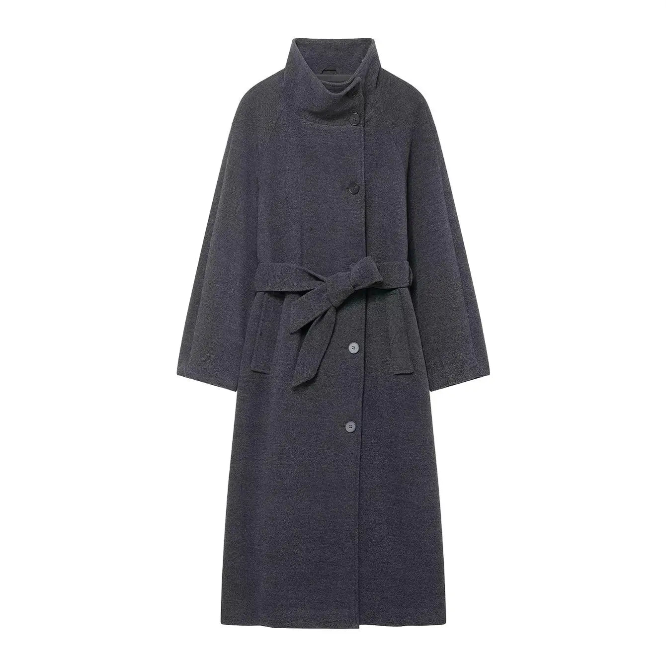 TFMLN Lange Mäntel für Damen mit Stehkragen, 2025, Winter, neuer Trenchcoat mit Gürtel, Vintage, einfache Oberbekleidung, elegante Mode, weiblich