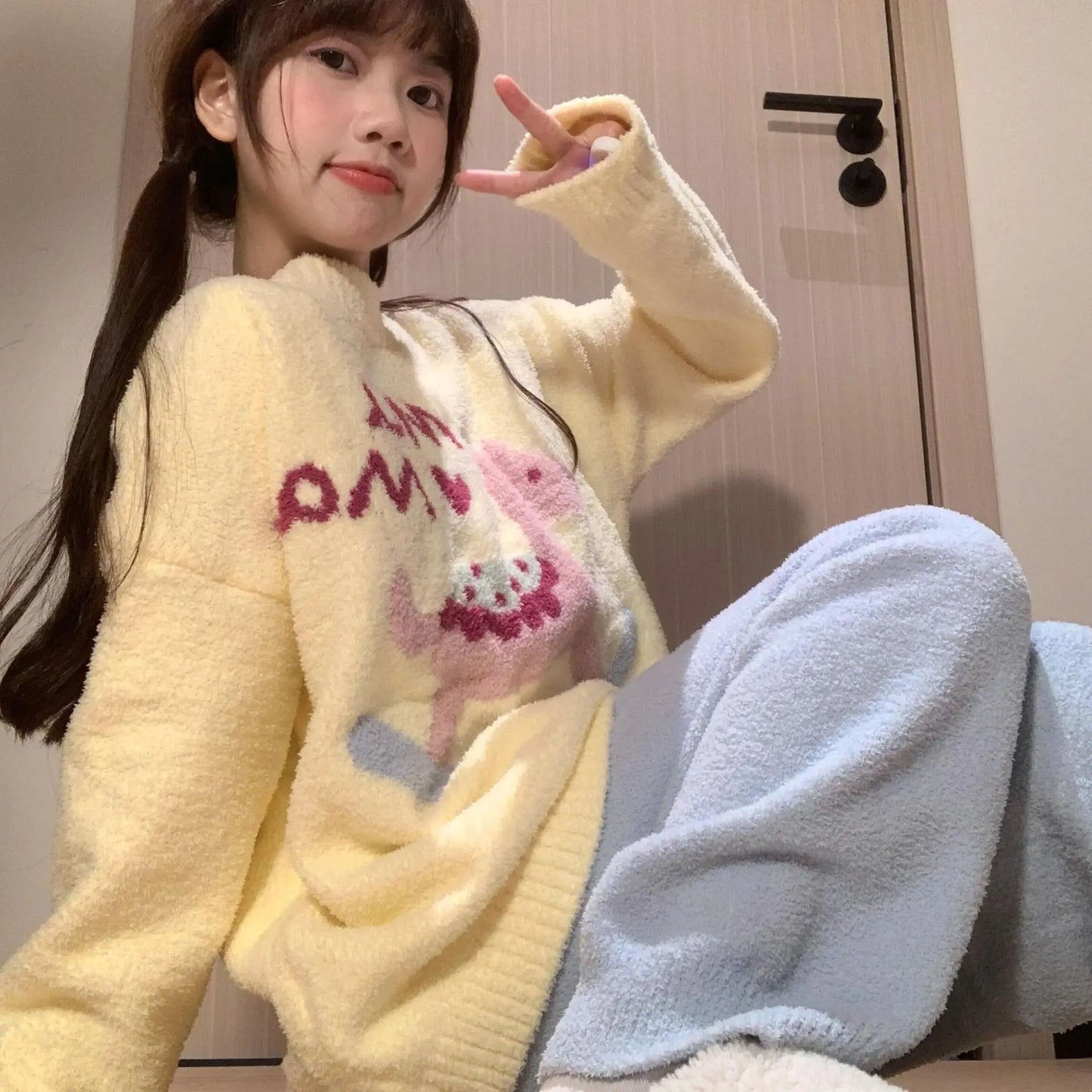 Kawaii Hello Kitty Pajamas Girl Sanrio Long-Sleeved Loungewear Sweet Young Student Girl  Warm Home Clothes Sleepwear Set
