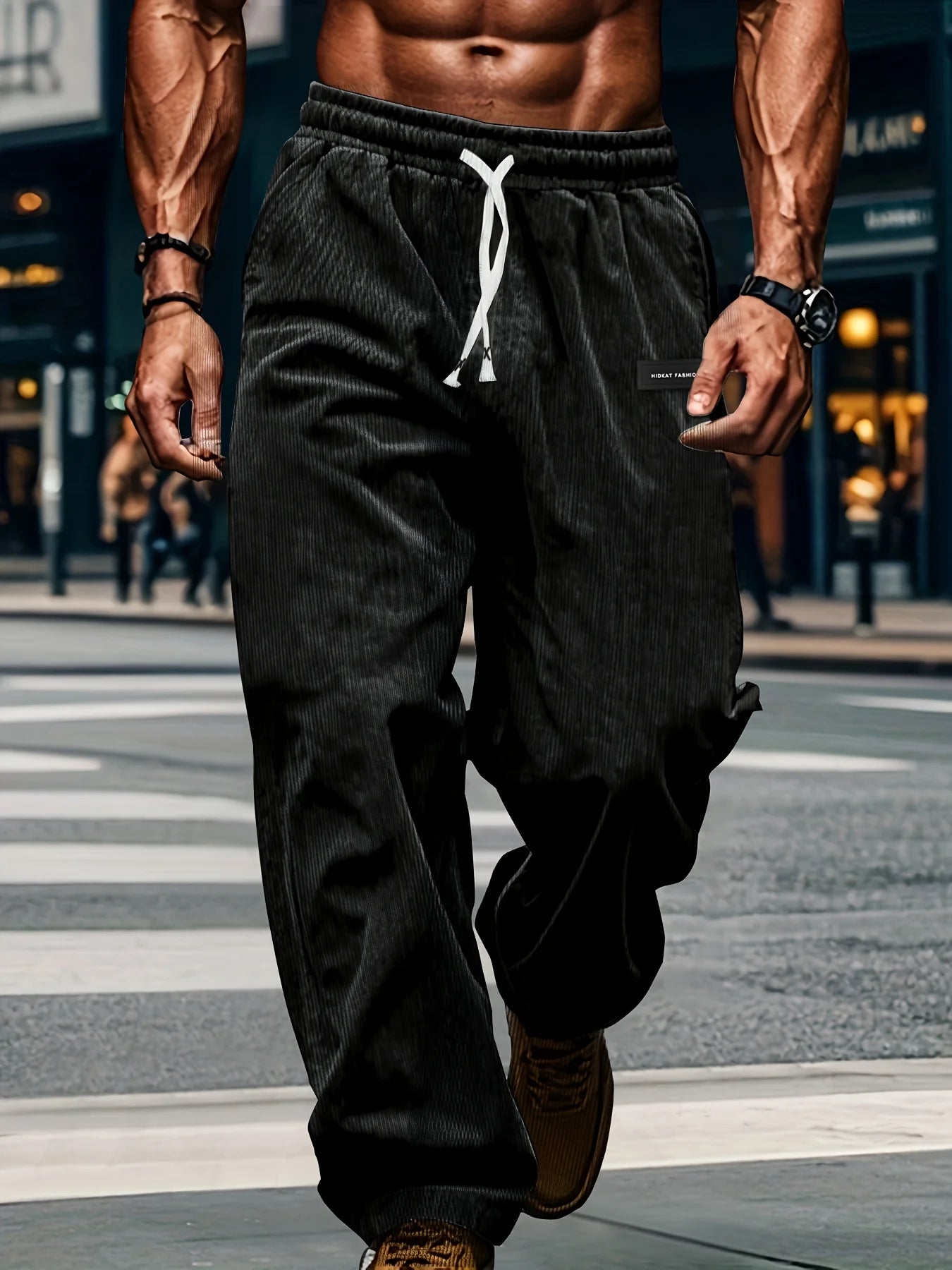 Neue Frühlings- und Herbst-Cord-Freizeithose für Herren, einfarbig mit Kordelzugtaschen, atmungsaktiv und bequem, geeignet für.