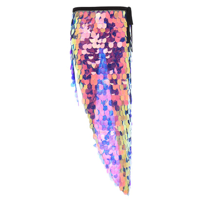 Womens Sequins Dance Skirt Lace-Up Mermaid Hip Scarf Wrap Long Belly Dance Hip Skirt Festival Dance Stage Performance Costumes.