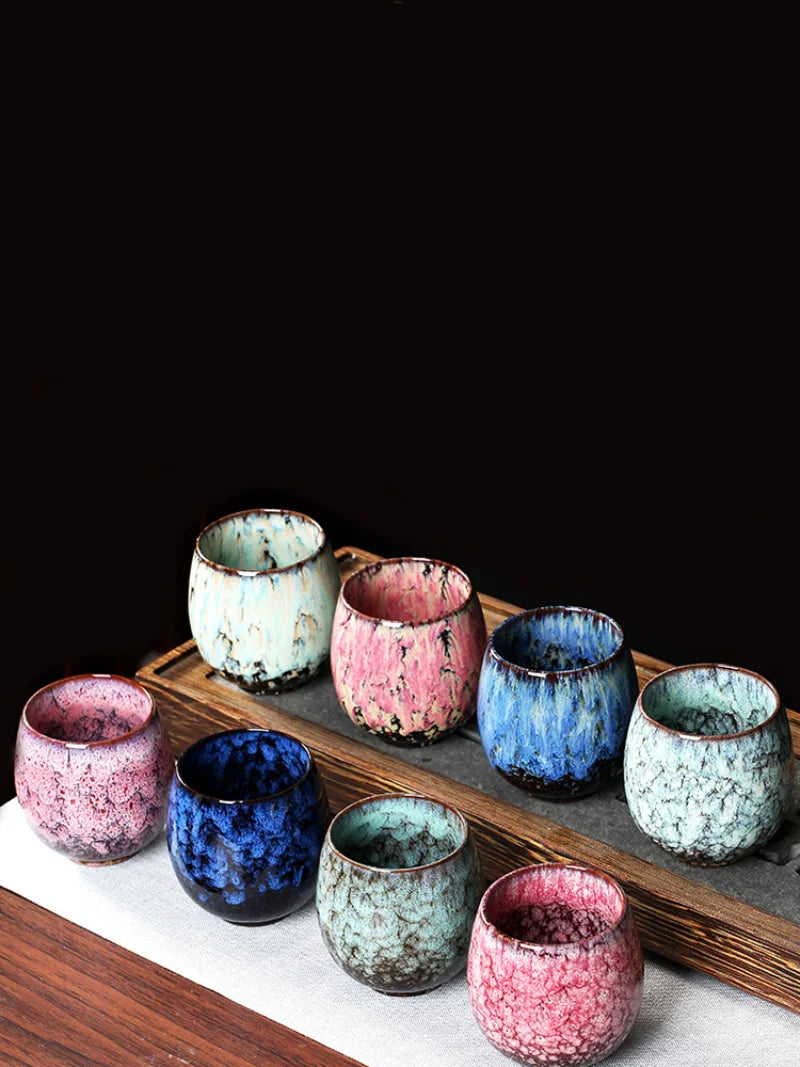 1pcs 250ml Chinese Style Kiln Changed Ceramic Coffee Cup Espresso Cups Pottery Cute Tea Cups Household Kung Fu Teacup Wholesale.