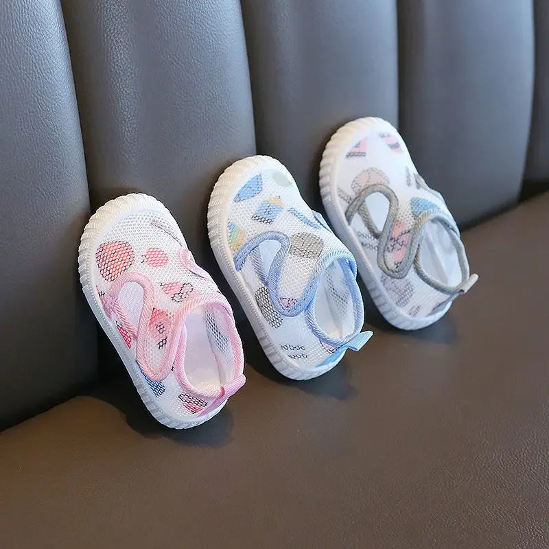 0-3 Y Baby First Walking Shoes Summer Soft Sole Breathable Unisex Infant Sandals with Non-Slip Cute Cartoon Toddler Mesh Sneaker.