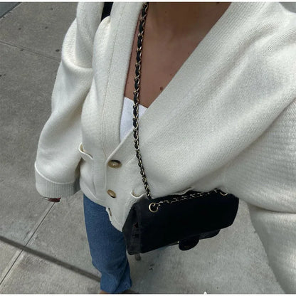 Damenjacke mit V-Ausschnitt, einfarbig, langärmelig, Strickjacke, modischer, lockerer, lässiger Pullover