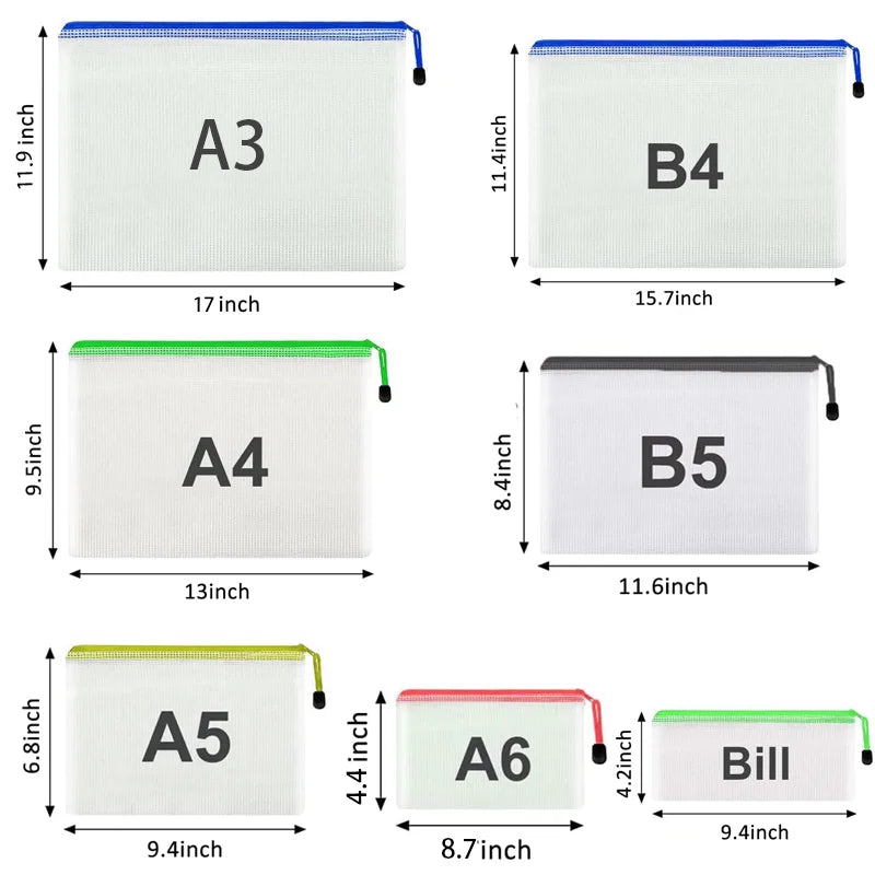 Zipper Documents Bag A4/A5 Plastic Folders A3 Transparent Waterproo File Organize Storage Bag School Office Stationery Supplies.