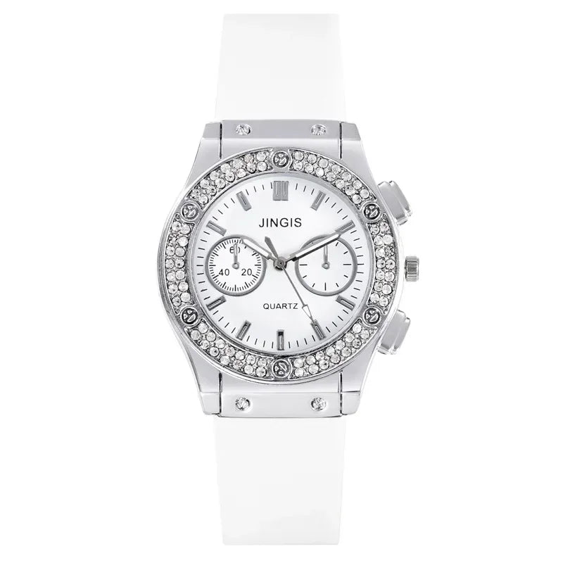 Fashion Women Watches Luxurious Brand Casual Diamond Female Rubber Quartz Wristwatches Simple Sport Clock Relogio Feminino.