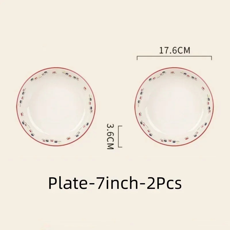 SOLECASA Pastoral Style Ceramic Tableware Soup Bowl Salad Bowl Dish Pasta Dessert Plates Dinnerware Dinnerware Table Decoration.