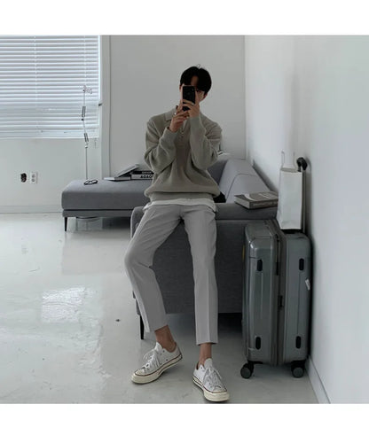 Half Zipper Sweater Men's Autumn and Winter Japanese Retro Korean Lapel Sweater Loose Casual Thread Trend