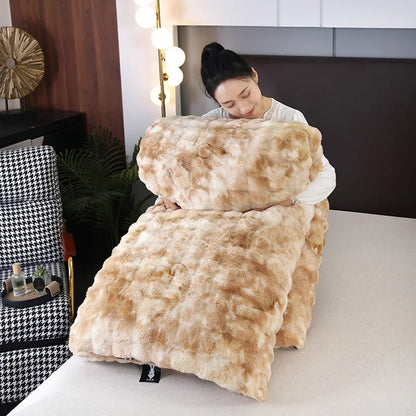 2024 New Colorful Rabbit Plush Bubble Winter Quilt Thickened Rabbit Plush Winter Double-sided Plush Skin-friendly and Warm.