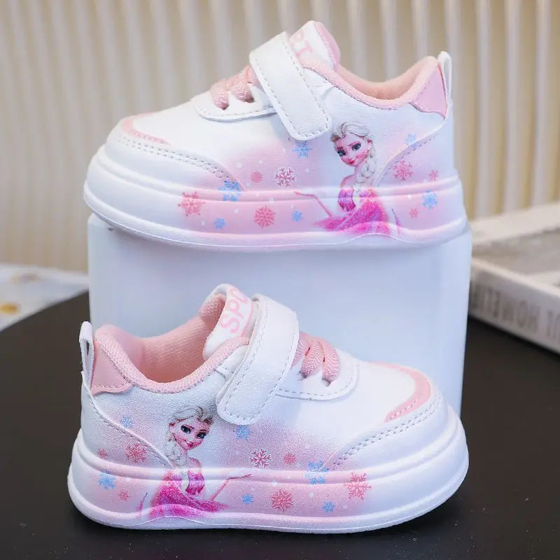 Disney Girl's Fashion Thick Sole Sports Shoes Spring Children's Frozen Princess Elsa PU Leather Running Sneakers Size 18-29.