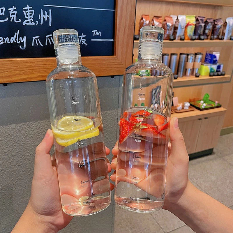 Newest Water Cup Sport Water Bottle With Time Scale Couple Plastic Portable Water Container Anti-drop Outdoor Water Bottle.
