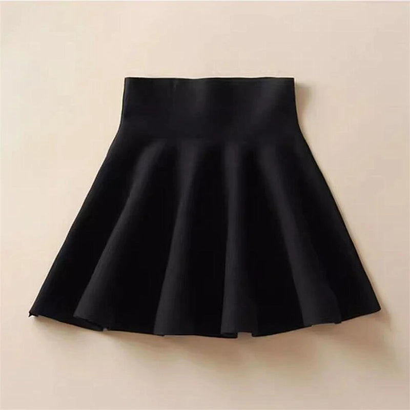 Women High Waist Knitting Pleated Skirks Autumn Winter Casual Lady Elastic Mini Tutu Skirts.